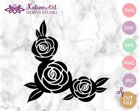 Rose Svg Corner Border Svg Rose Silhouette Floral Corner - Etsy