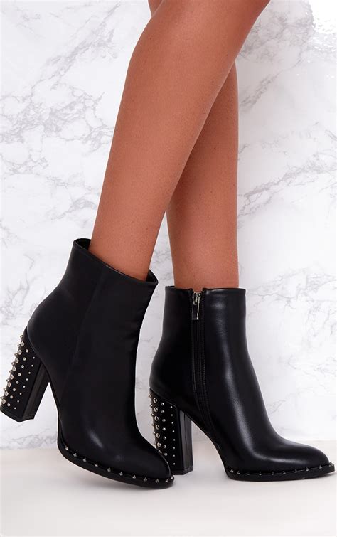 Black Studded Sole Heeled Ankle Boots. Footwear | PrettyLittleThing CA