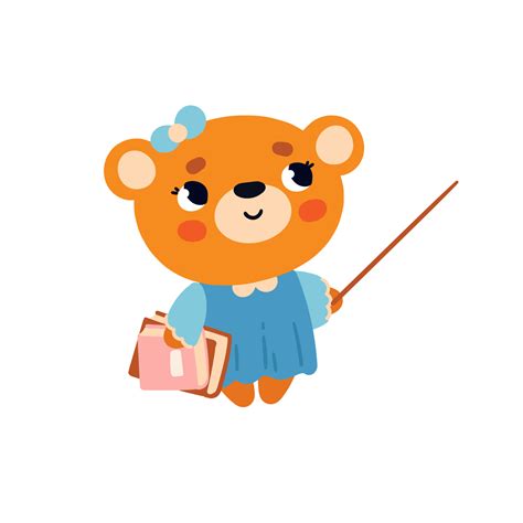 A bear in a dress with a pointer on a white background. Clipart animal teacher 9658163 Vector ...