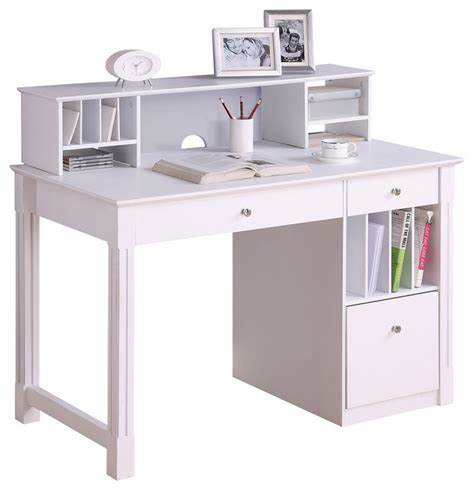 Deluxe White Wood Computer Desk With Hutch, White, With Hutch ...