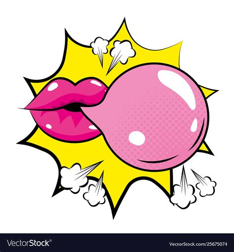 Pop art mouth with bubble gum cartoon Royalty Free Vector