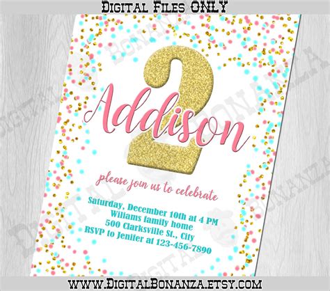 2nd Birthday Invitation Second Birthday invitations Gold | Etsy