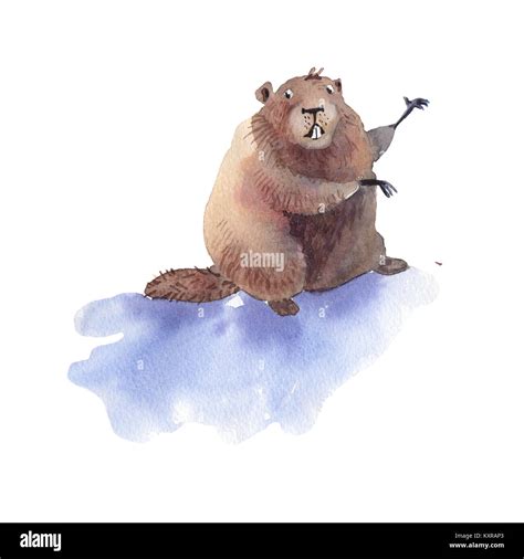 Happy Groundhog Day - hand drawing watercolor groundhog illustration Stock Photo - Alamy