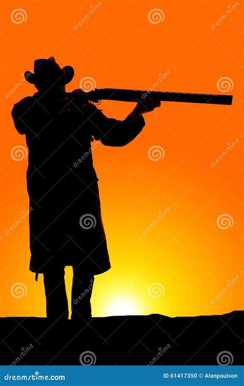 Silhouette of Cowboy in Coat Aiming a Gun Stock Photo - Image of portrait, hold: 61417350