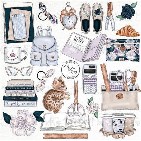 Academia Clipart Collection | Planner stickers, Digital sticker, How to draw hands