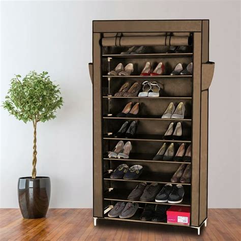 10 Tiers Shoe Rack with Dustproof Cover Closet Shoe Storage Cabinet ...