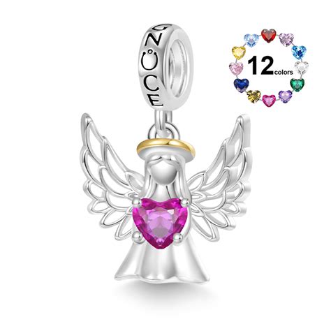 Gnoce Angel Wings Embraces Heart Birthstone Charm - Gnoce.com