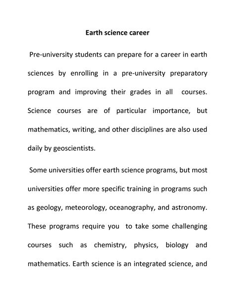 Earth science career - Earth science career Pre-university students can prepare for a career in ...