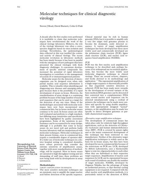 (PDF) Molecular techniques for clinical diagnostic virology