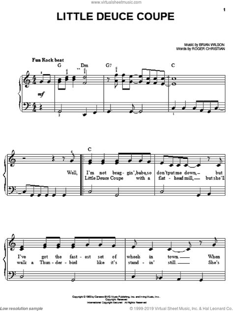 Boys - Little Deuce Coupe sheet music for piano solo