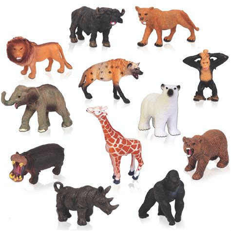 Animal Figures, Jungle Animal Toy Set 12 Pieces, Playkidz toys Realistic Wild Vinyl Animals for ...