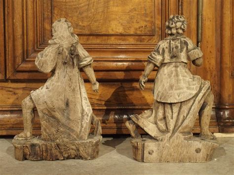 Beautiful Pair of Baroque Angels from France in Carved Oak For Sale at 1stDibs