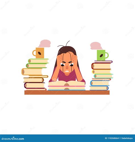 Vector Flat Stressed Exhausted Girl Sitting Books Stock Vector - Illustration of concept ...