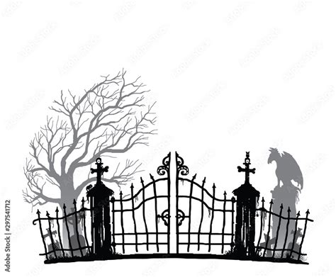 Cemetery Silhouette - black and gray tones Stock Vector | Adobe Stock