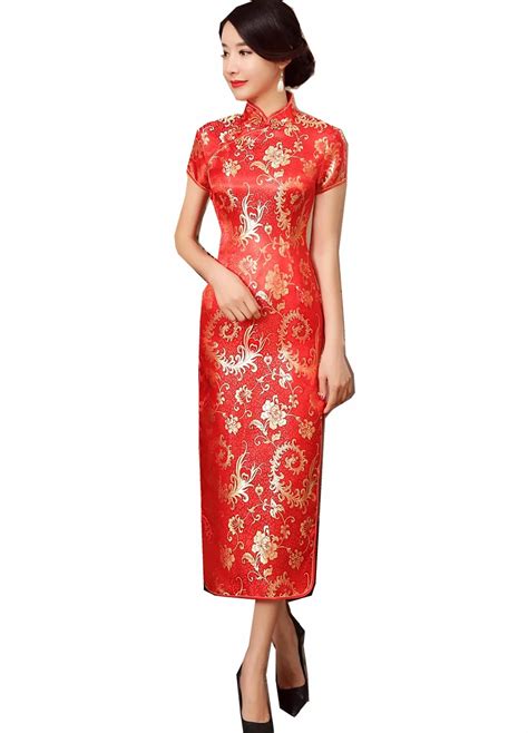 Shanghai Cerita Satin gaya Cina Pakaian Tradisional cina gaun Qipao panjang Cheongsam Lengan ...