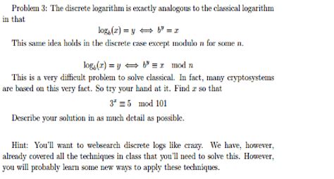 Solved The discrete logarithm is exactly analogous to the | Chegg.com