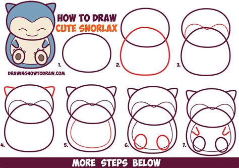 How to Draw Cute Snorlax (Chibi / Kawaii) from Pokemon in Easy Step by Step Drawing Tutorial for ...