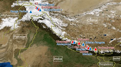 World's 14 Highest Mountain Peaks (Above 8,000 Meters) | Infoplease