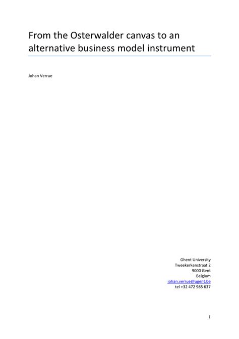 (PDF) From the Osterwalder canvas to an alternative business model ...