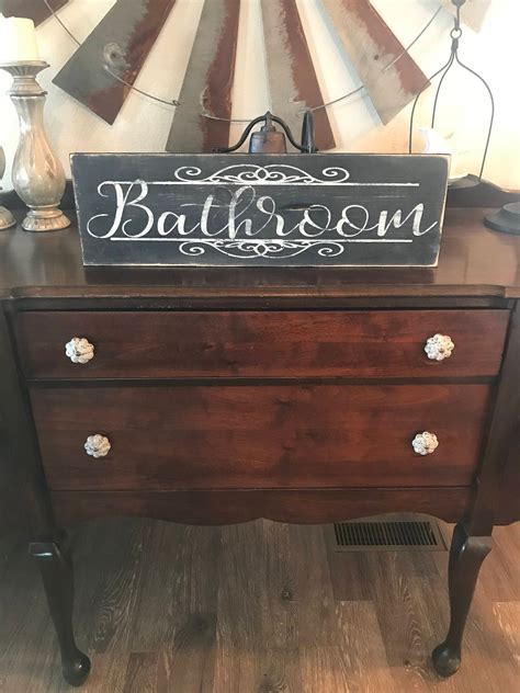 Farmhouse Bathroom Sign / Rustic Hand Painted Wall Decor / | Etsy