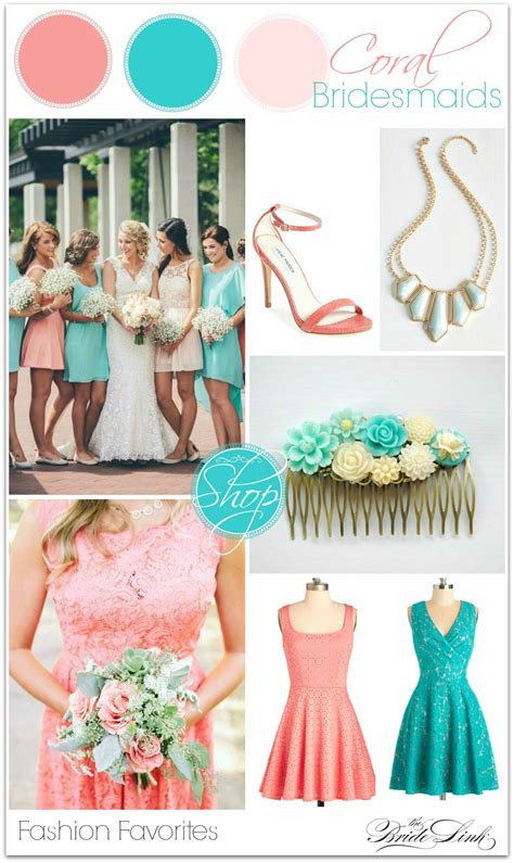 Coral and Teal Bridesmaid Dress Inspiration The Bride Link | Peach bridesmaid dresses, Teal ...