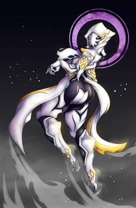 a drawing of a person riding on the back of a white horse with purple and yellow accents