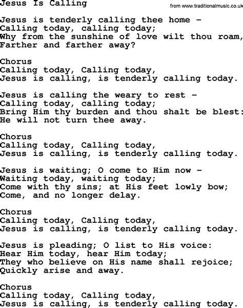 Baptist Hymnal, Christian Song: Jesus Is Calling- lyrics with PDF for printing