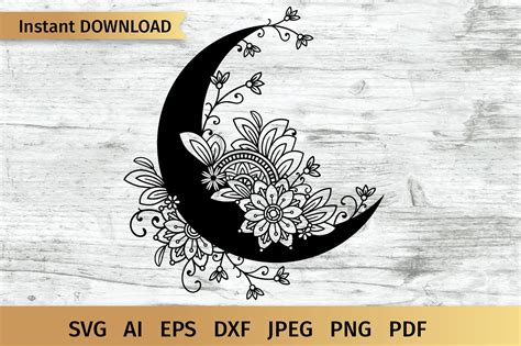 Moon SVG | Celestial SVG Floral Crescent Moon (457906) | Cut Files | Design Bundles