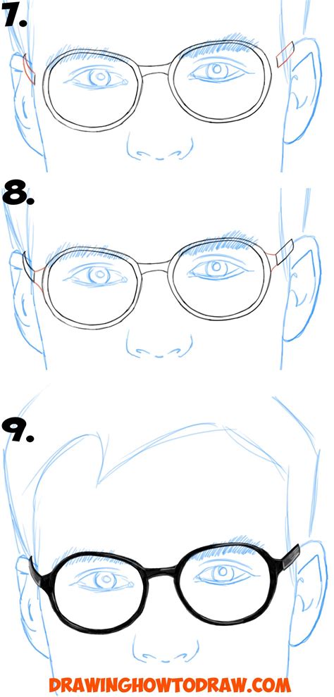 How to Draw Glasses on a Face from the Front View in Simple Steps Lesson for Kids and Beginners ...