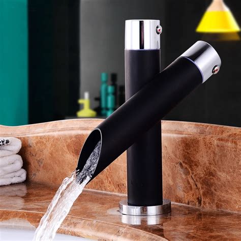 Black Bathroom Faucet Sink Black Faucet Hot Cold Bath Waterfall tap Brass UK Basin mixer Taps ...