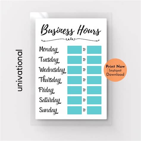 Business Hours Sign Business Hours Printable Store Hours - Etsy