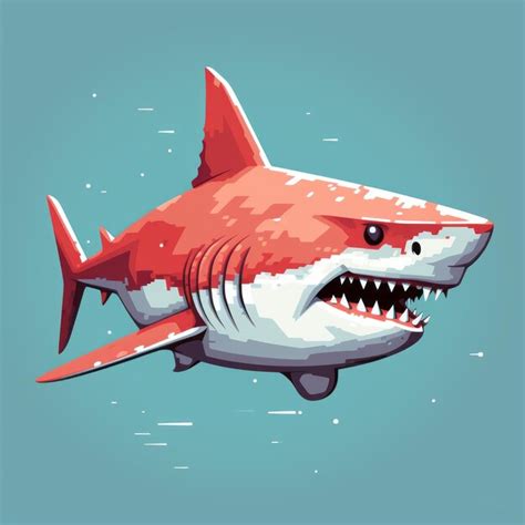 Premium AI Image | Colorful Pixel Art Shark Swimming With Open Mouth