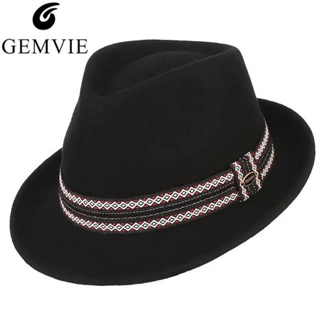 GEMVIE Men Wool Felt Hat Jazz Cap Retro Europe Style Gentleman Fedoras ...