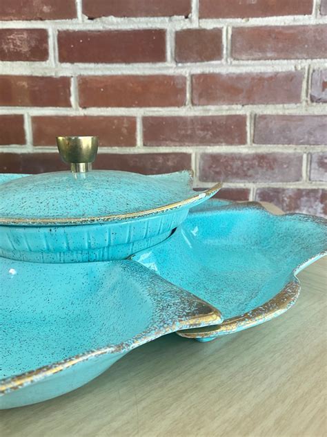 Vintage California 618 Pottery Teal W/gold Serving Dish - Etsy