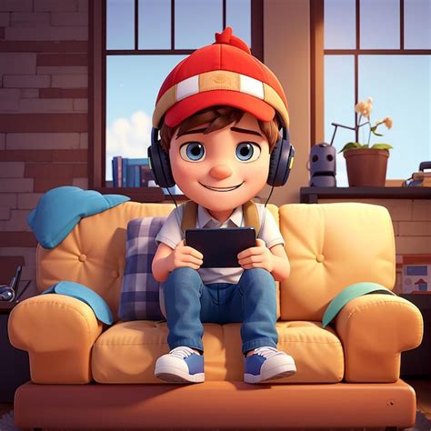 Premium Photo | Cute Boy Playing Phone On Sofa Cartoon Vector Icon ...