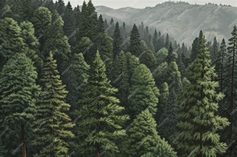 Premium AI Image | A painting of a forest with a mountain in the ...