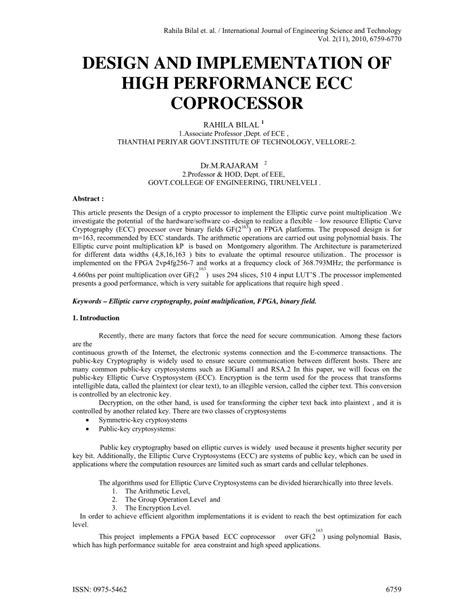 (PDF) DESIGN AND IMPLEMENTATION OF HIGH PERFORMANCE ECC COPROCESSOR