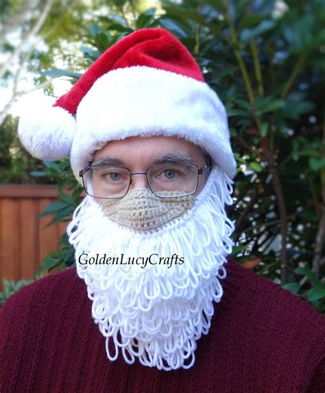 Santa Beard Mask Free Crochet Pattern - GoldenLucyCrafts