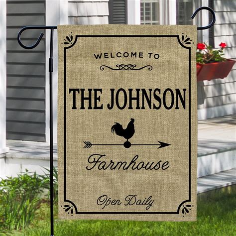 Personalized Family Name Farmhouse Burlap Garden Flag | GiftsForYouNow