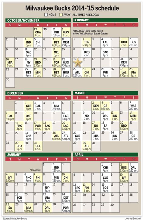 Milwaukee Bucks Printable Schedule