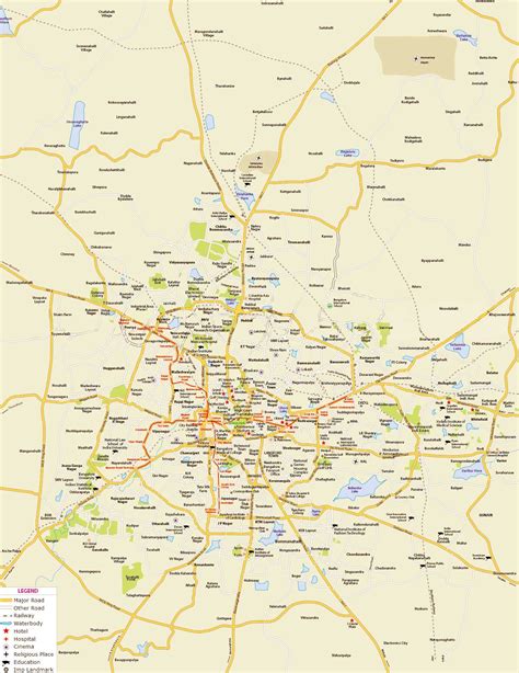 Map of Bangalore, Road map of Bangalore, Bengaluru Route Map