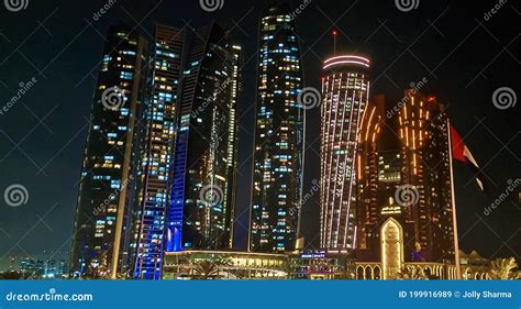 Night View of Etihad Towers, Abu Dhabi Editorial Stock Image - Image of ...