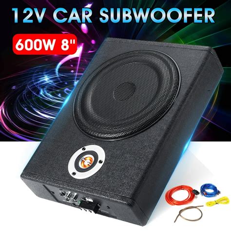 8'' 12V Car Under-Seat Active Subwoofer 600W Audio Power HiFi Amplifier Bass Slim Speaker for ...