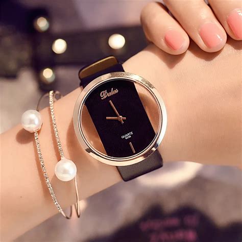 High Quality Fashion Leather Strap Black Women Watch Casual Love Heart ...