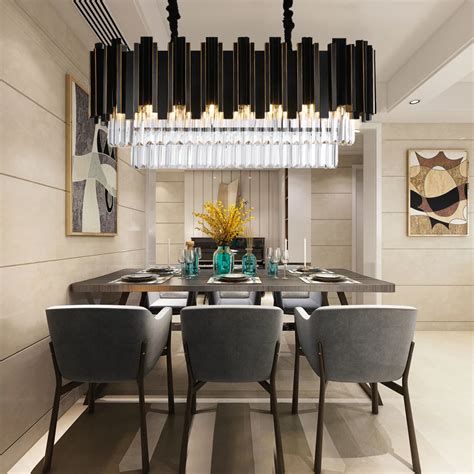 2018 Luxury Modern Rectangle Crystal Chandelier Black Dining Room ...