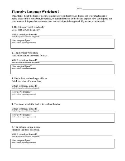 Figurative Language Worksheets 9th Grade | Language Worksheets