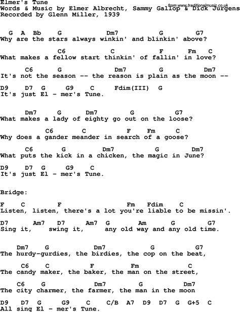 Song lyrics with guitar chords for Elmer's Tune - Glenn Miller, 1939