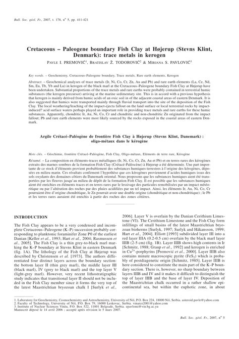 (PDF) Cretaceous - Paleogene boundary Fish Clay at Højerup (Stevns Klint, Denmark): Trace metals ...