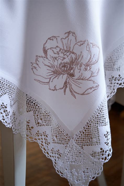 White Embroidered Tablecloth Beautiful Peony Embroidered - Etsy