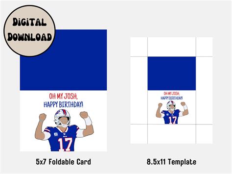 Josh Allen Birthday Card Greeting Card for Buffalo Bills Fan Funny Cartoon Printable Instant ...